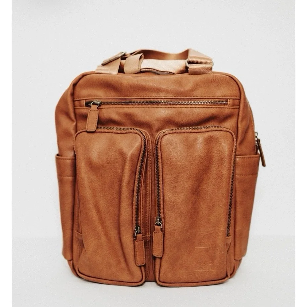 Kanga Pack Classic Camel Brown Vegan Leather Diaper Bag Backpack Convertible